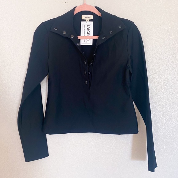 L'agence Black Cropped Collar Top Long Sleeve New With Tag Small - Picture 2 of 6